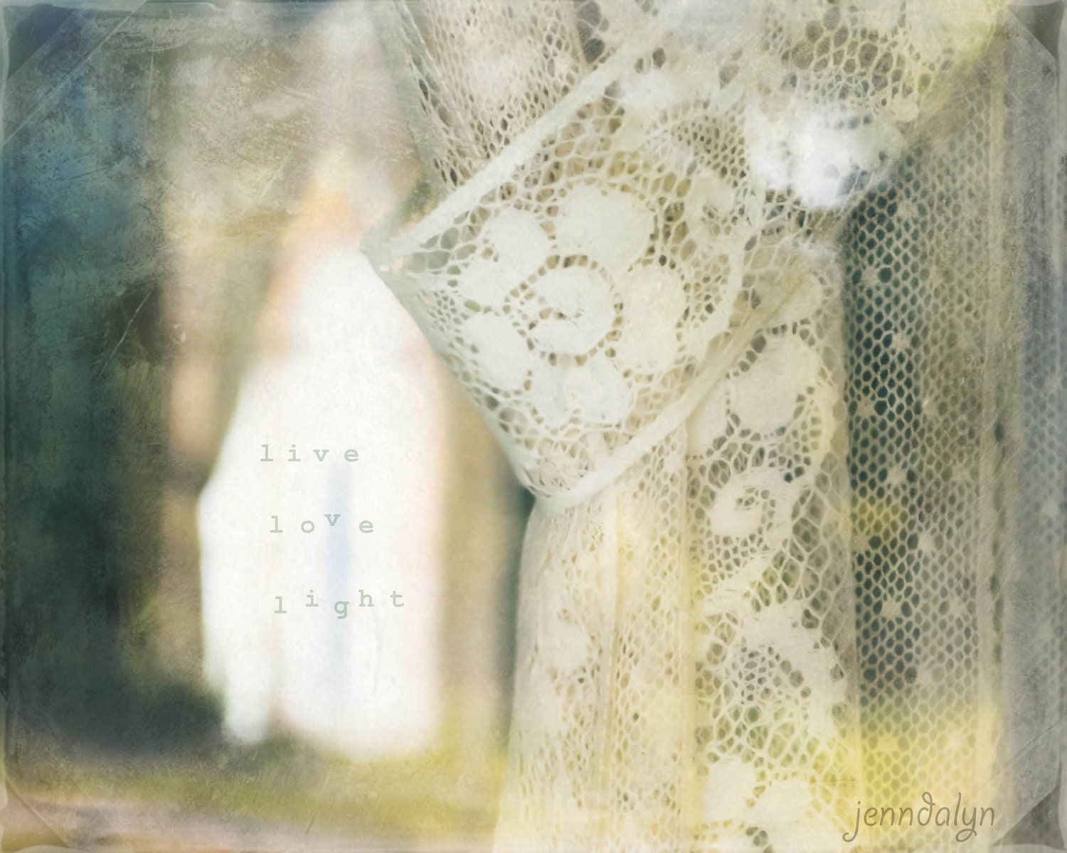 Live Love Light - PHOTO, country photo, farmhouse window, lace curtains, rustic decor - Jenndalyn