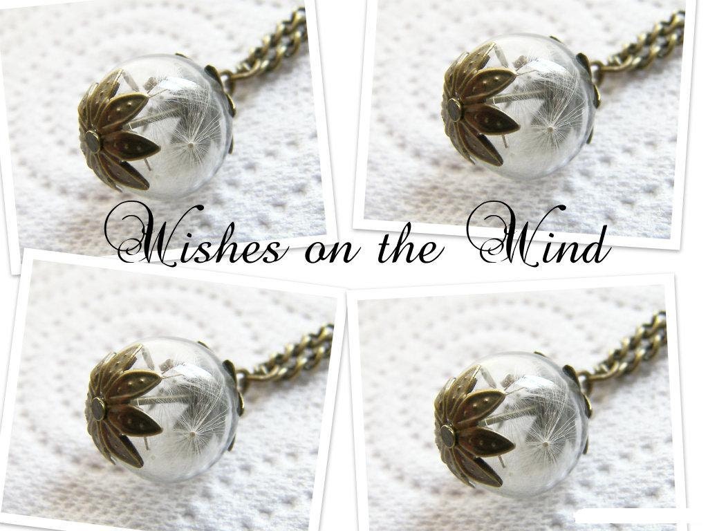 Real Dandelion Seeds Tiny Glass Globe Necklace Set of 4 - Bridesmaid Gift - Bridal Jewelry - MAKE A WISH