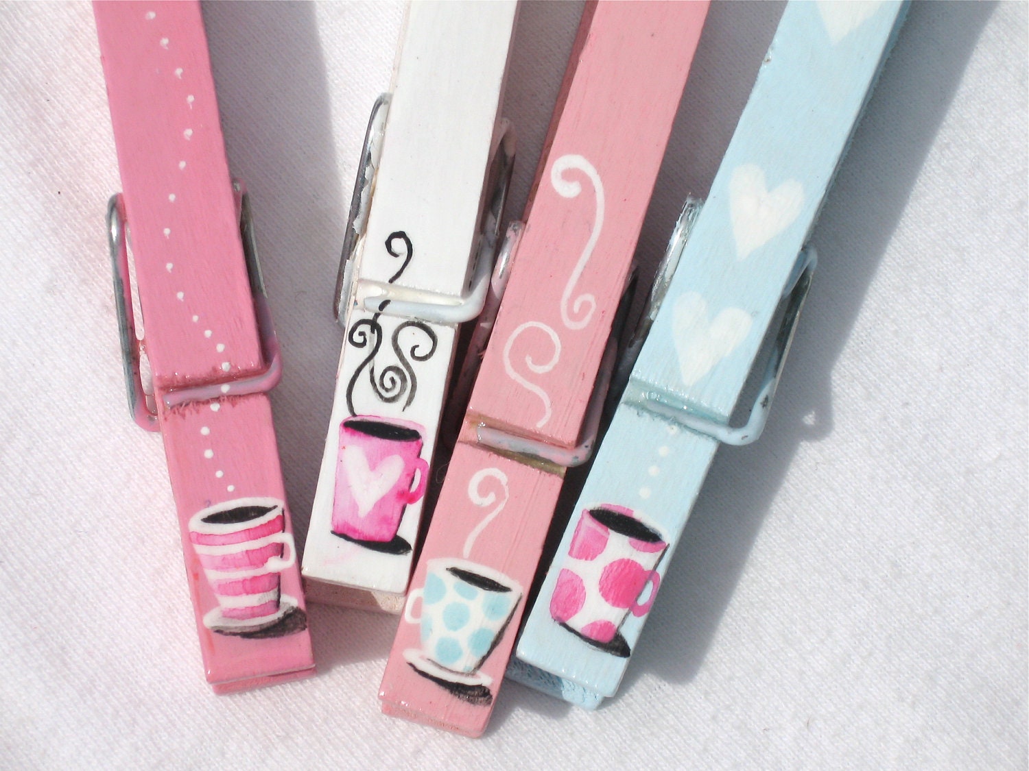 COFFEE CUPS hand painted magnetic clothespin peg