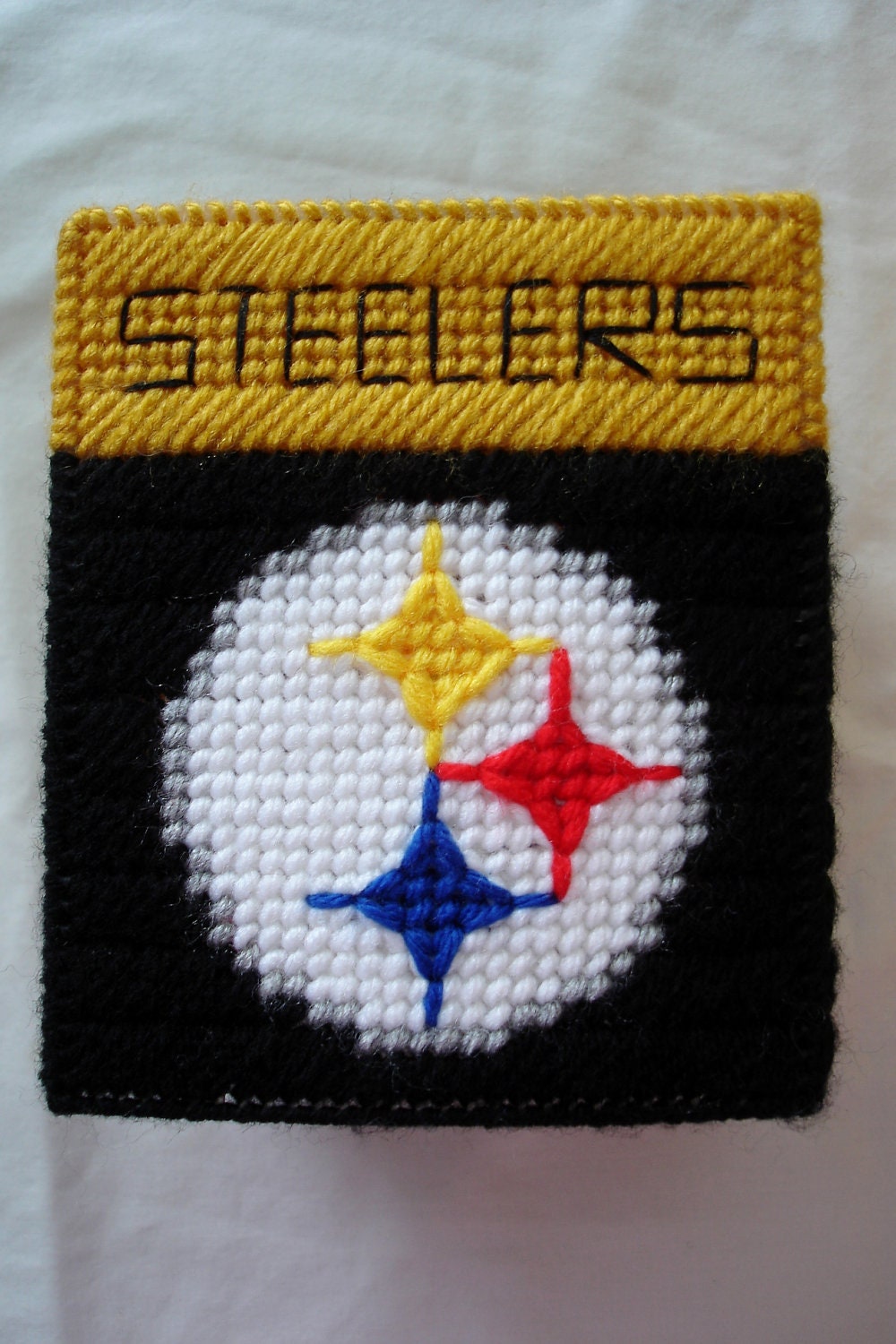 Steeler Tissue Box Cover in Plastic Canvas