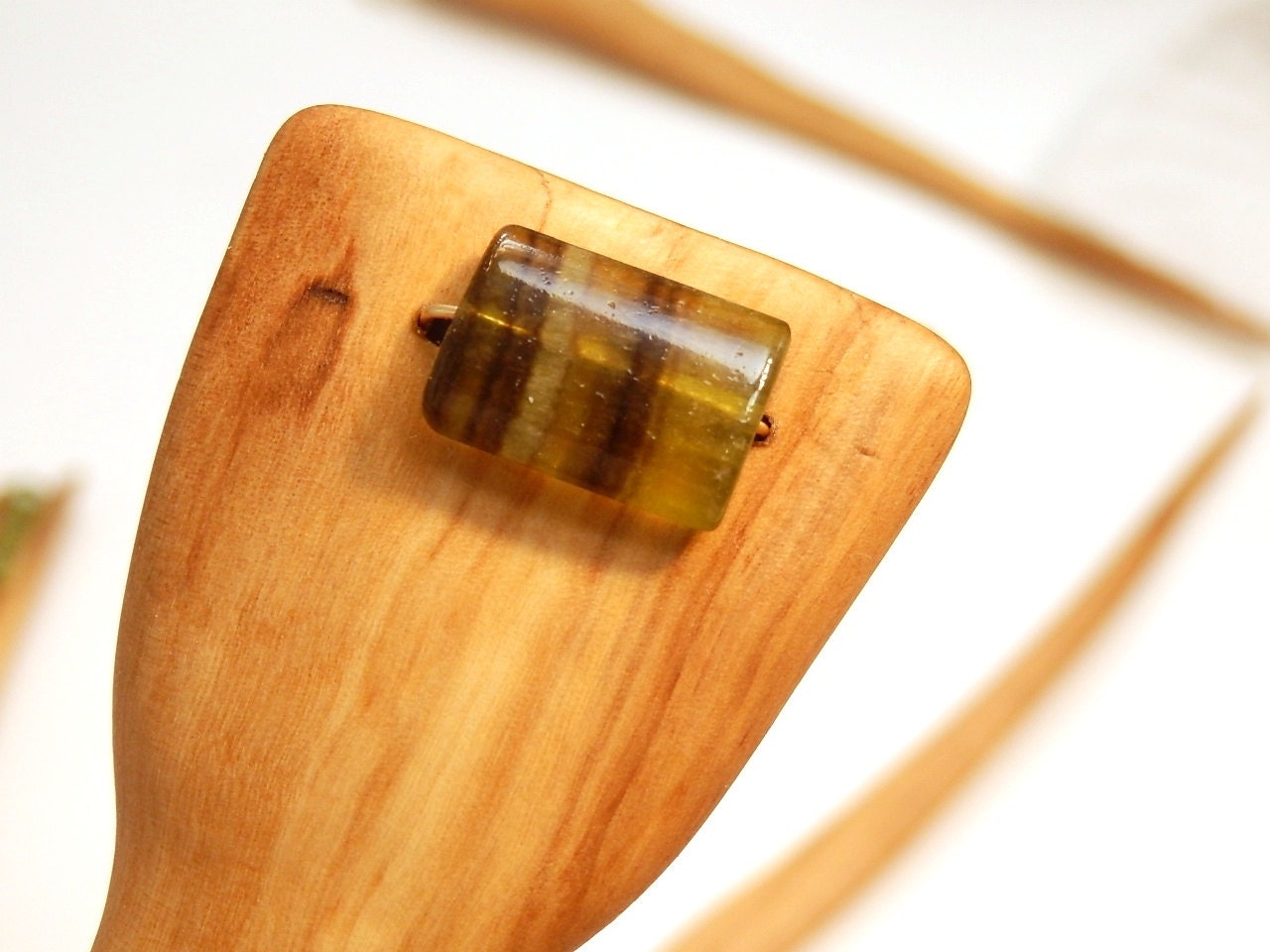 Hair Stick Hand Carved Olive Wood Silver Green Quartz Gemstone Tagt 123 cc loh socal etsy guild tenx tt cccoe sos steam team