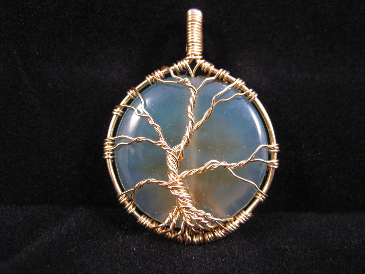 Tree of Life wire wrapped pendant with Blue Agate