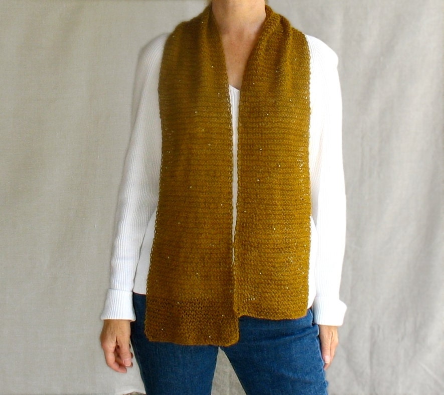 Long Knit Scarf with beads in Amber Gold