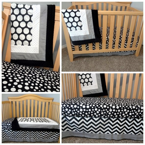 Items similar to Black and White. 3 piece Custom Crib Bedding Set. Made