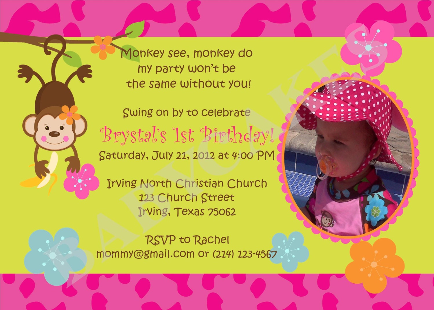 Mod Monkey Love Birthday Invitation Monkey Luau pool Party  - DIY print your own