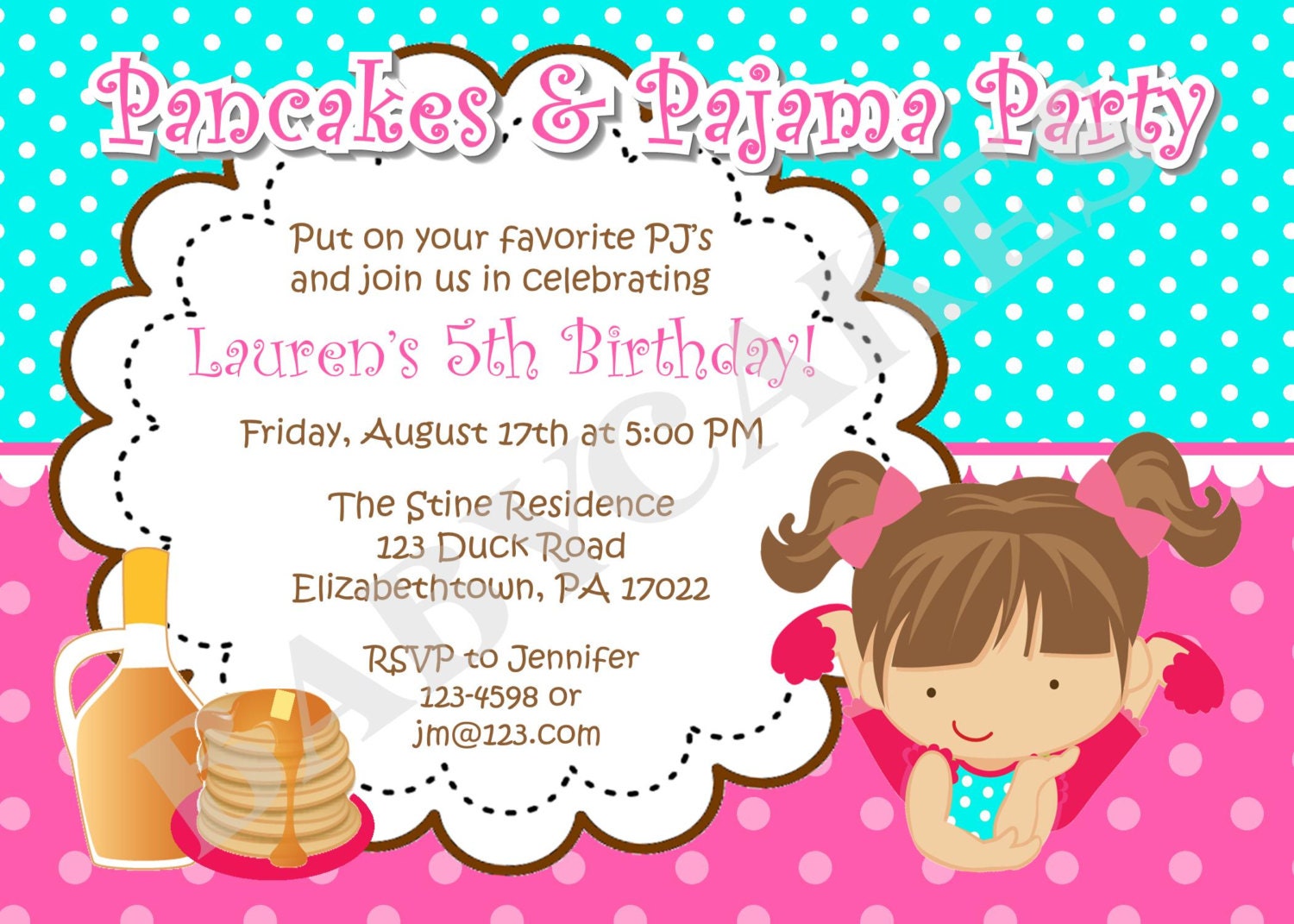 Pancakes and Pajamas Birthday Invitation - DIY Print your own - Matching Party Printables Available