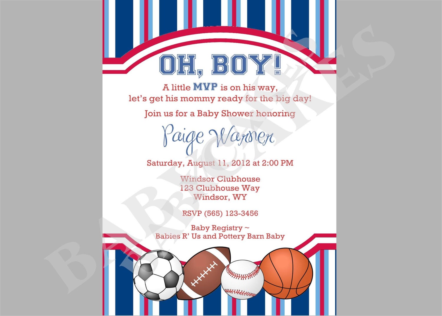 Sports Theme Baby Shower Invitation - DIY Print Your Own