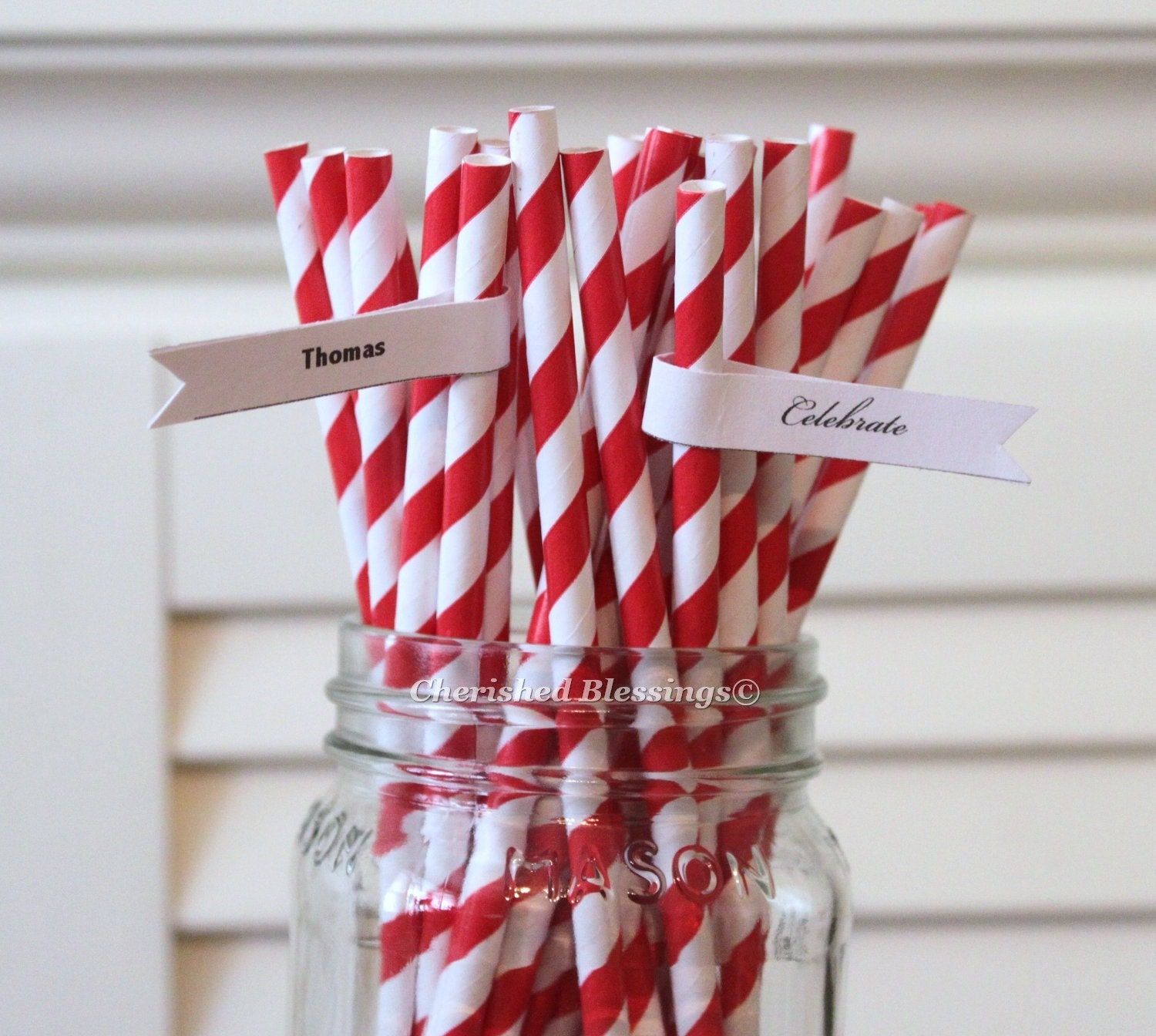 25 Red Paper Straws Striped Retro Vintage Style Carnival Circus Wedding Birthday Bridal Baby Shower W/Printable Flags I created BRIGHT RED Il_570xn