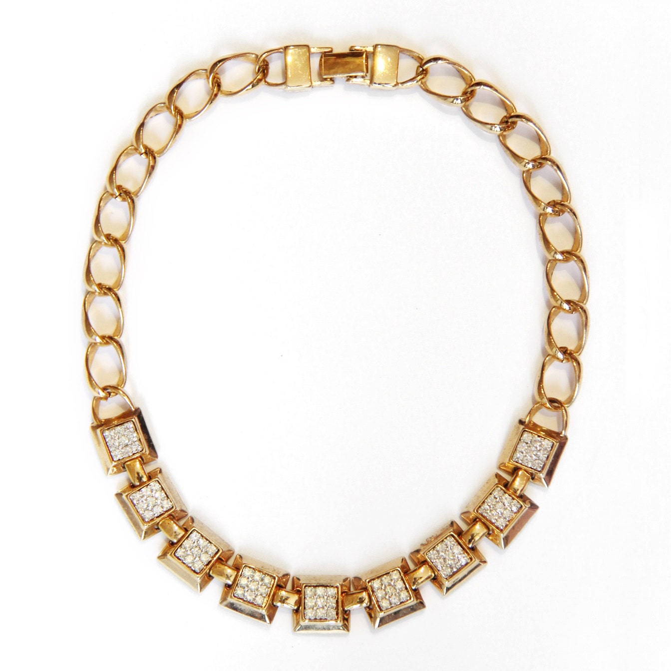 Gold Rhinestone Stud Necklace