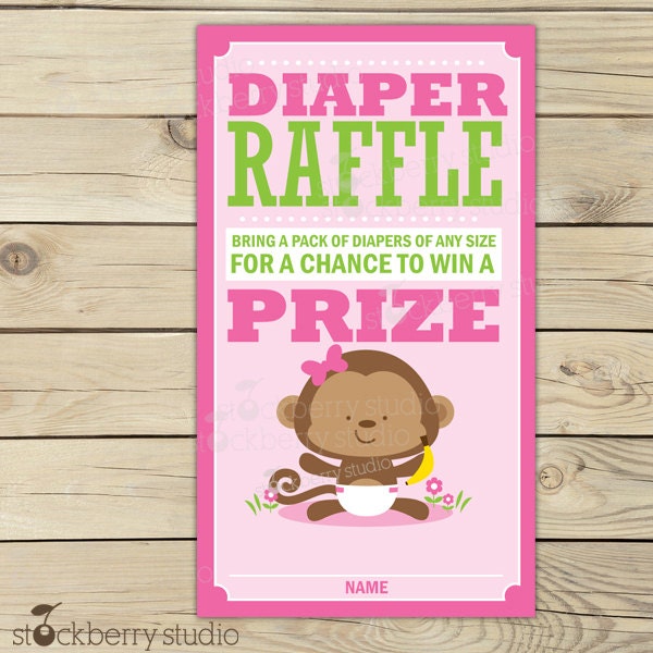 Monkey Pink and Green Baby Shower Diaper Raffle Tickets - Instant Download Il_570xn
