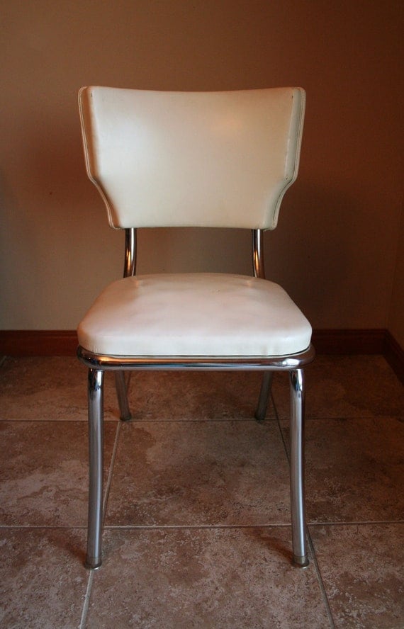 Retro White Vinyl Kitchen / Desk Chair Mid by