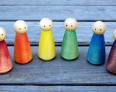 Waldorf Wooden Dolls, 6 LARGE Rustic Rainbow Waldorf Peg People