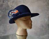 1950s Navy Felt Hat with Feathers Adolfo