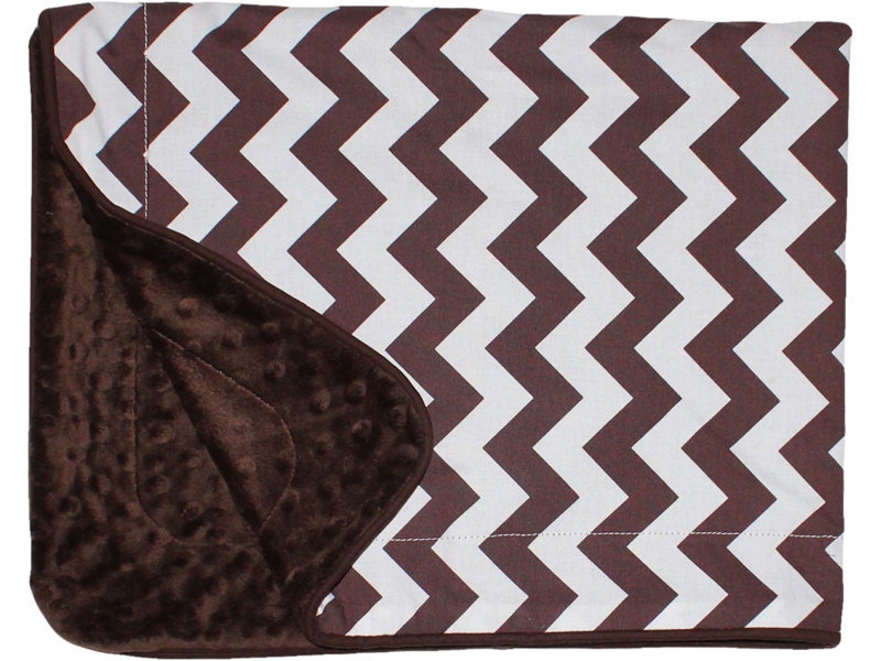 Baby Blanket on Brown Chevron Stripe & Brown Dimple Dot Minky....Unique New Baby Girl or Baby Boy Gift - FREE - SHIPPING