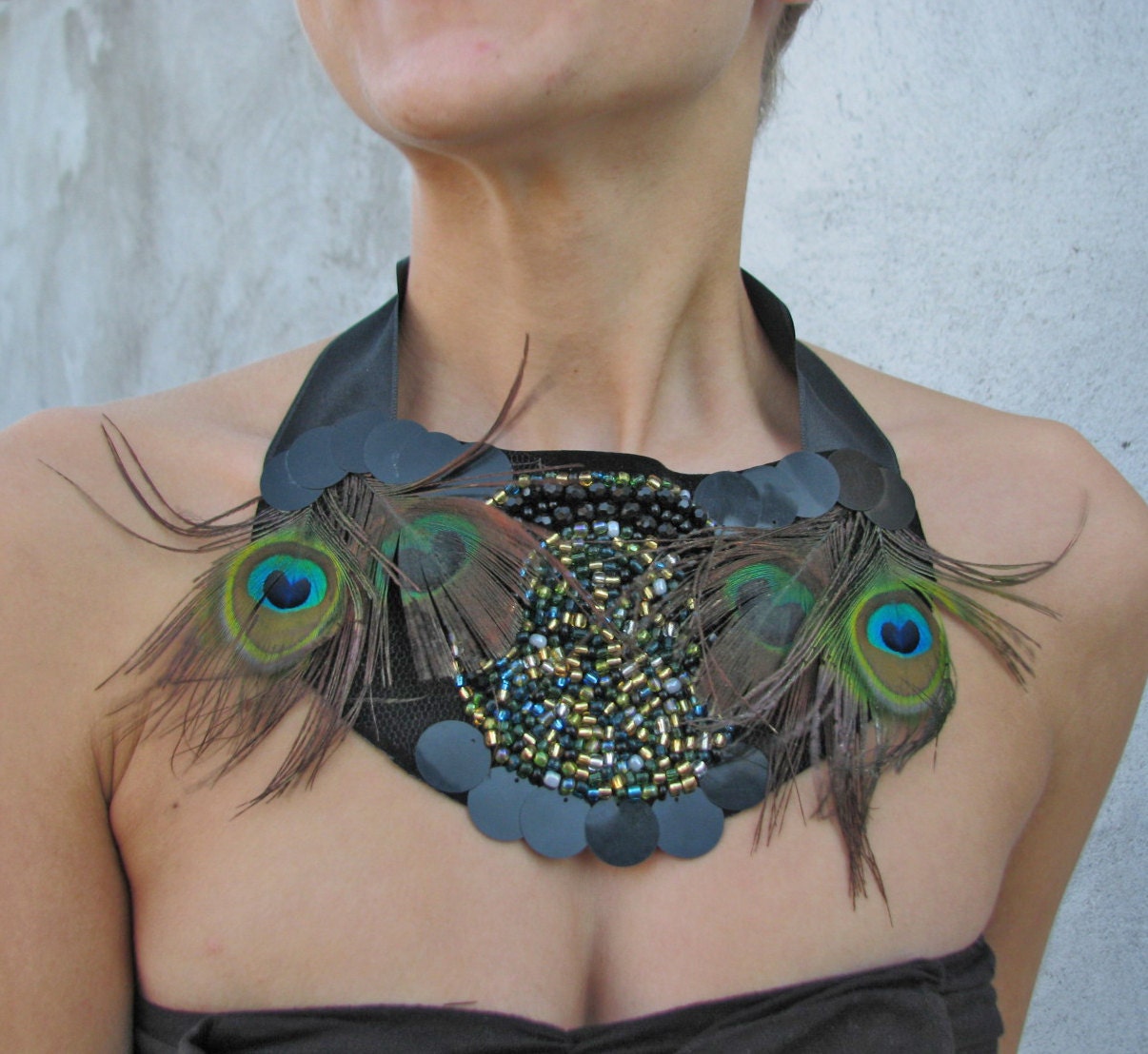 Peacocky Necklace - fabulous beaded necklace with peacock feathers
