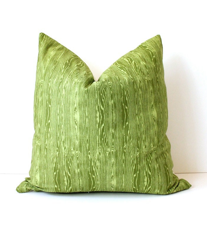 Rustic Modern farmhouse Woodgrain Designer Pillow 18" Green dill avocado Throw Accent Cushion wood grain Woodland Joel Dewberry Faux Bois