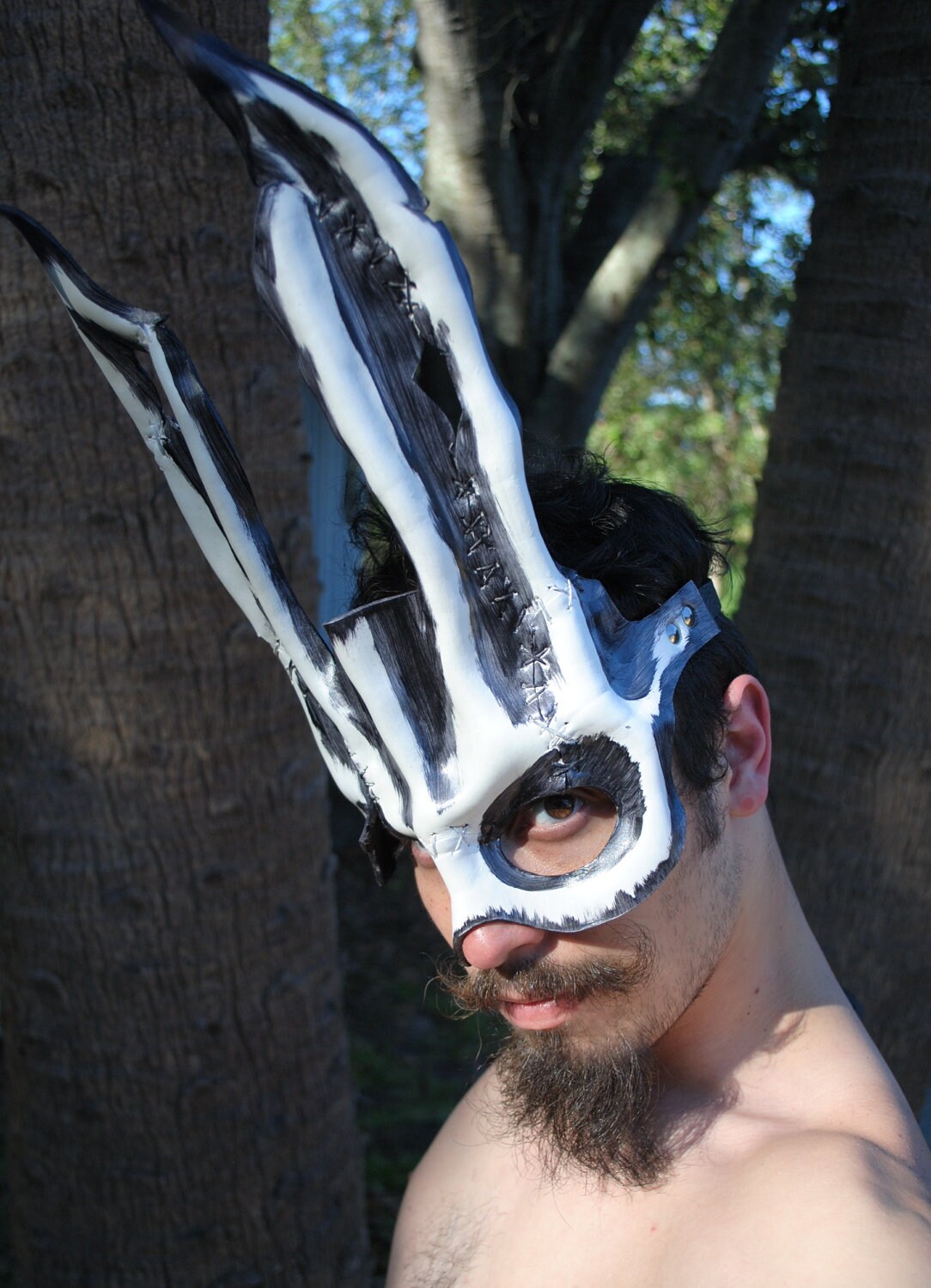 Spliced Bone Bunny Leather Mask