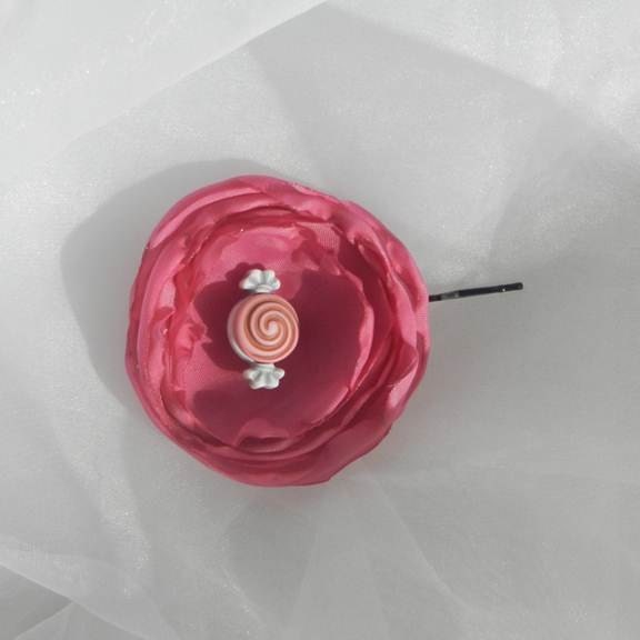 Pink Flower Candy Center Bobby Pin