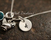 Sterling Silver Mini Initial Charm Necklace with Chicken Charm and birthstone