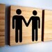 Helvetica man and man holding hands- wooden block with custom decal- cute gay couple wedding gift