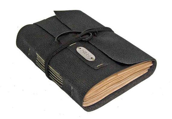 Black Vegan Faux Leather Journal with Tea Stained Pages