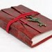 Red Leather Journal with Winged Clock Key Charm Bookmark