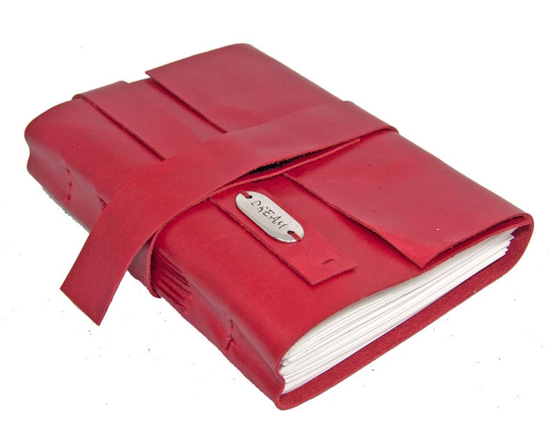 Red Leather Journal with Bookmark