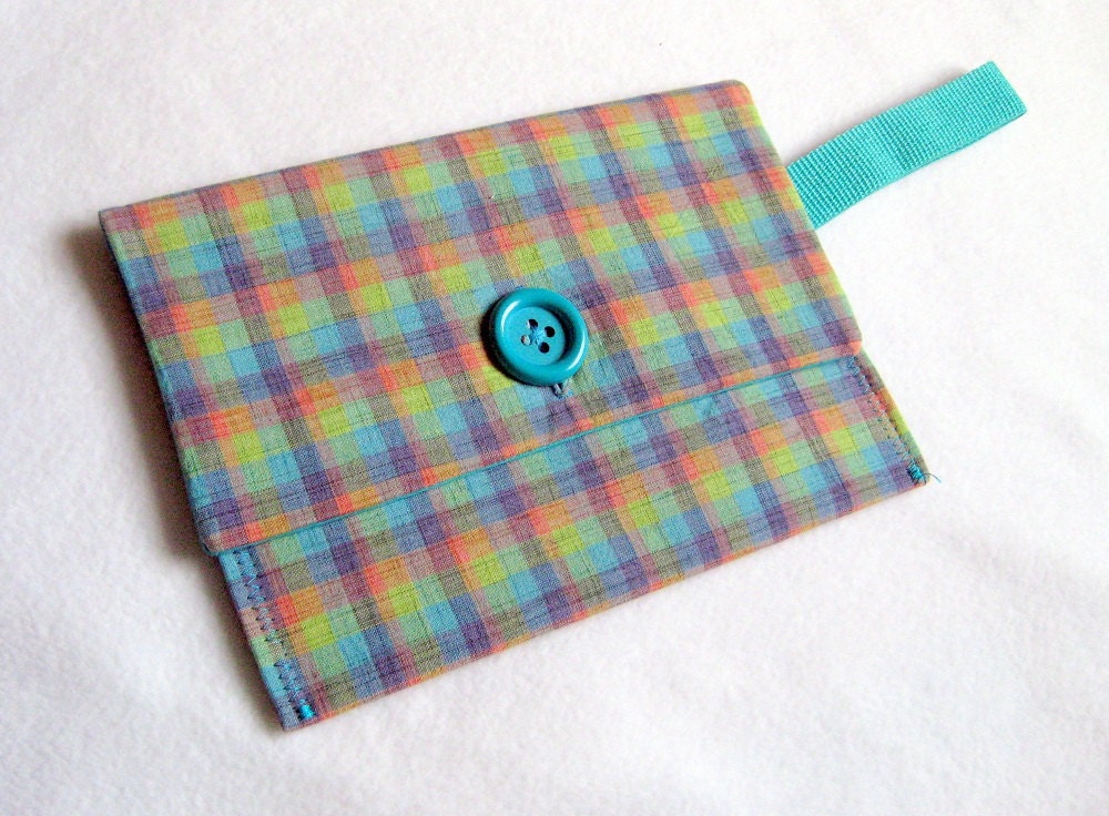 Wristlet Handbag Clutch Wallet - Spring Plaid Wristlet with Teal Accents Aqua, Blue, Green, Turquoise