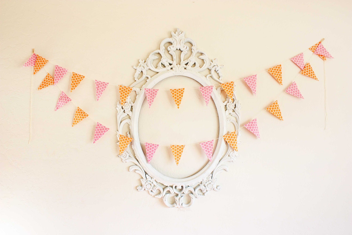 Bunting Banner, Pink, Orange and Yellow Mini Bunting Bannner, Polka Dots