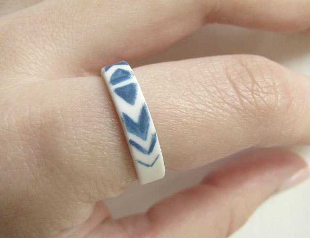 Contemporary Rings - Teal Pattern Porcelain Ring