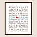 Famous Couples Subway Print - 8x10 Fully Customizable - Unique Wedding, Valentines or Anniversary
