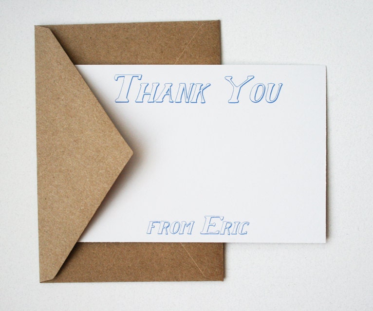 Personalized Stationery Thank You -- E R I C -- Set of 6 Flat Notes and Envelopes