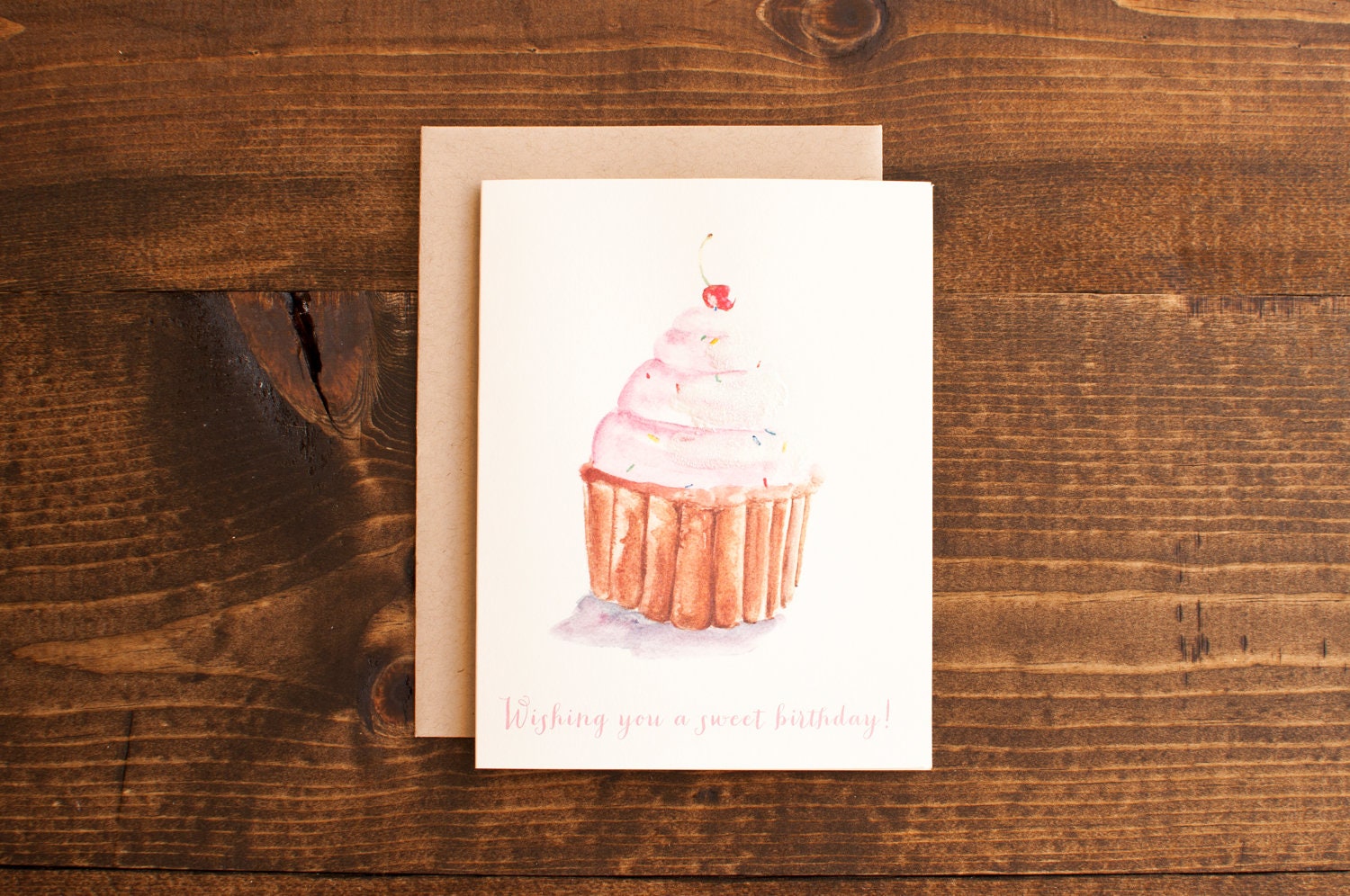 Sweet birthday card with cupcake, illustrated with a retro vibe