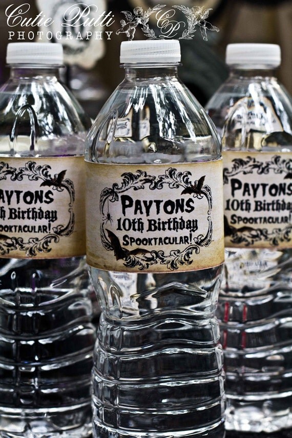 Haunted Mansion Party, Halloween Party, Haunted House Party - PRINTABLE WATER BOTTLE Labels - Cutie Putti Paperie Il_570xn