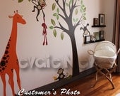Wall Decals For Baby Nursery - Tree with Monkeys and Giraffe - Children Wall Decal Wall Sticker tree decal PLMG030L