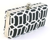 Modern Clamshell Bridesmaid Clutch - Black and White - Bridal Party Gift