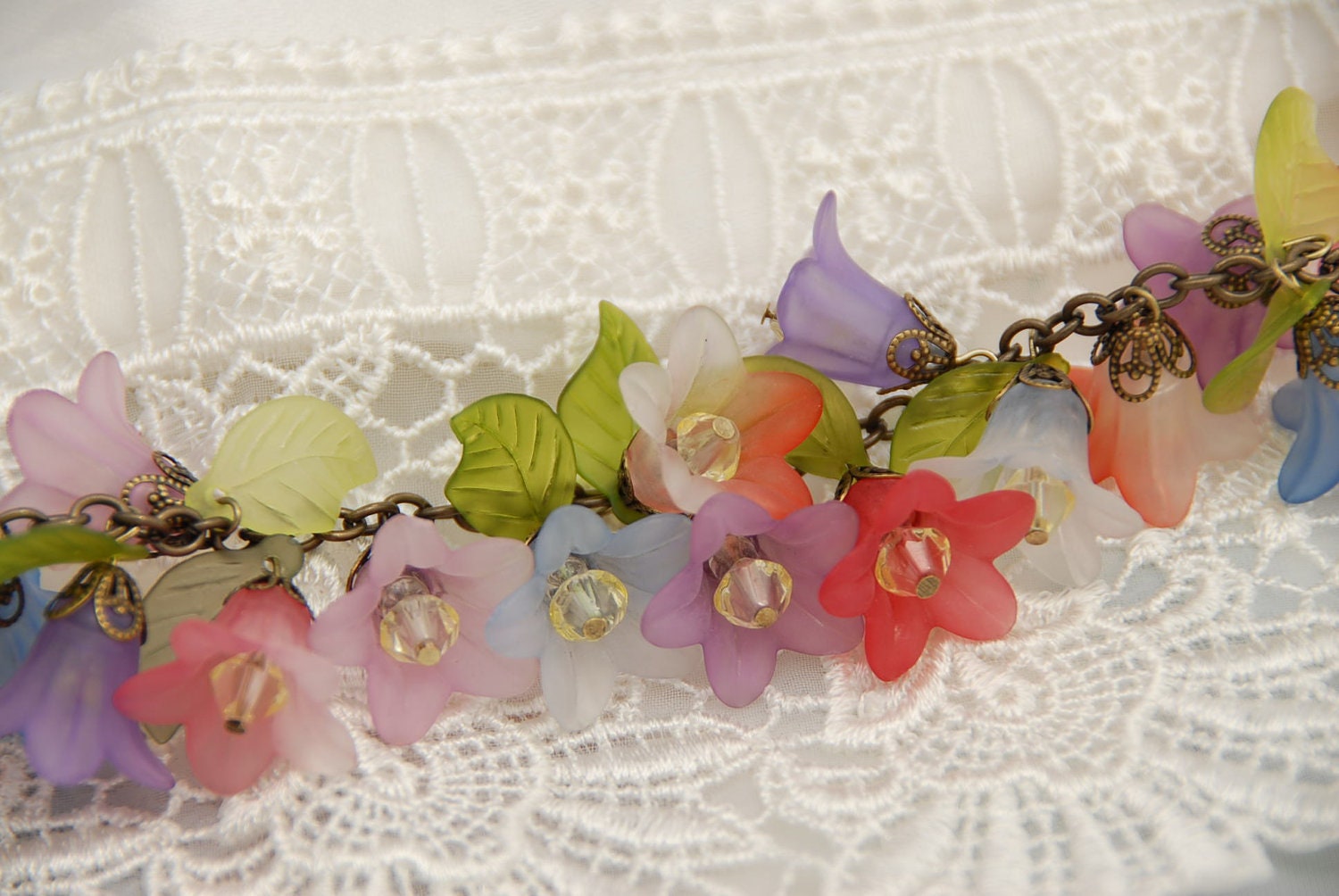 Acrylic flower charm bracelet, OOAK