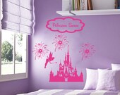 Disney Personalized Castle Fireworks Tinkerbell Fairy vinyl wall decall sticker room decor