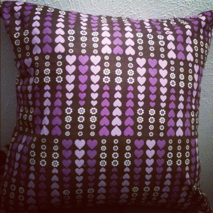 16 x 16 Purple Hearts & Flowers Pillow Cover