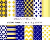 50% Off Sale Dark Blue and Gold Digital Paper Pack, Scrapbook Papers, 12 jpg files 12 x 12 - Instant Download - DP154
