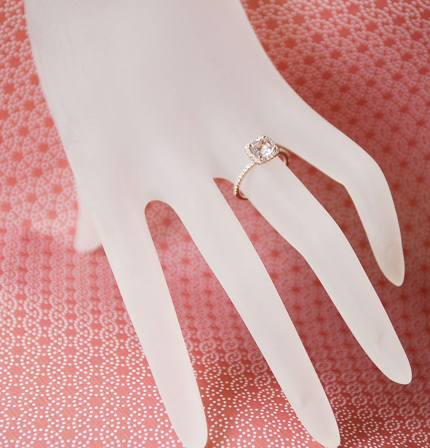 Certified Peach Pink Cushion Sapphire Diamond Halo Engagement Ring 14K Rose Gold - Labor Day SALE