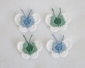 Crocheted Butterfly Appliques in Blue w White and Green w White, 4 ct.
