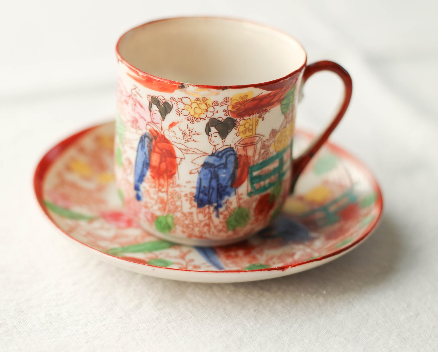 Vintage Japanese Tea Cups And Saucers Set Geisha By Vintagepdx