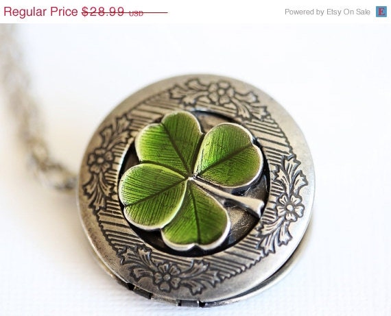 ON SALE Four Leaf Clover Locket,Claddagh, Antique Locket,Silver Locket, Irish,Lucky, Shamrock,Love,Wedding,Bridal Jewelry,Bridesmaids Gift