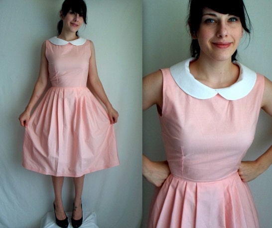 Pale Pink & White Peter Pan Collar Dress