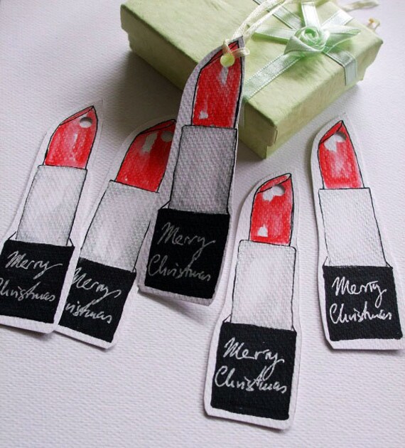Items similar to Red Lipstick shape Christmas Gift Tag on Etsy