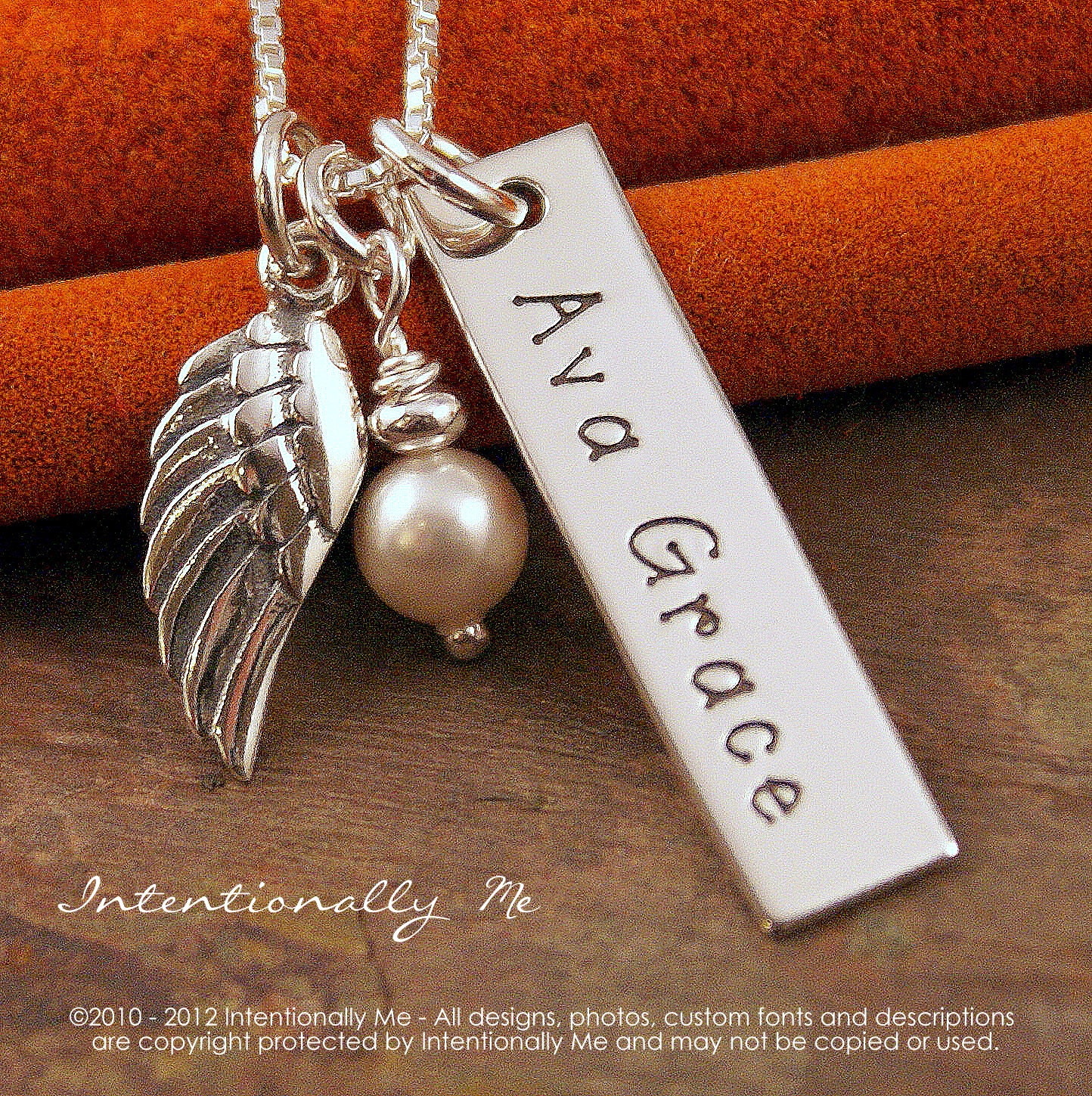 Hand Stamped Jewelry - Personalized Vertical Sterling Silver Name tag Necklace- Angel Wing Vertical Tag (Infant / Child Loss / Remebrance)