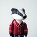 Badger Brooch Pin in Red Shirt & Blue Pants, handmade