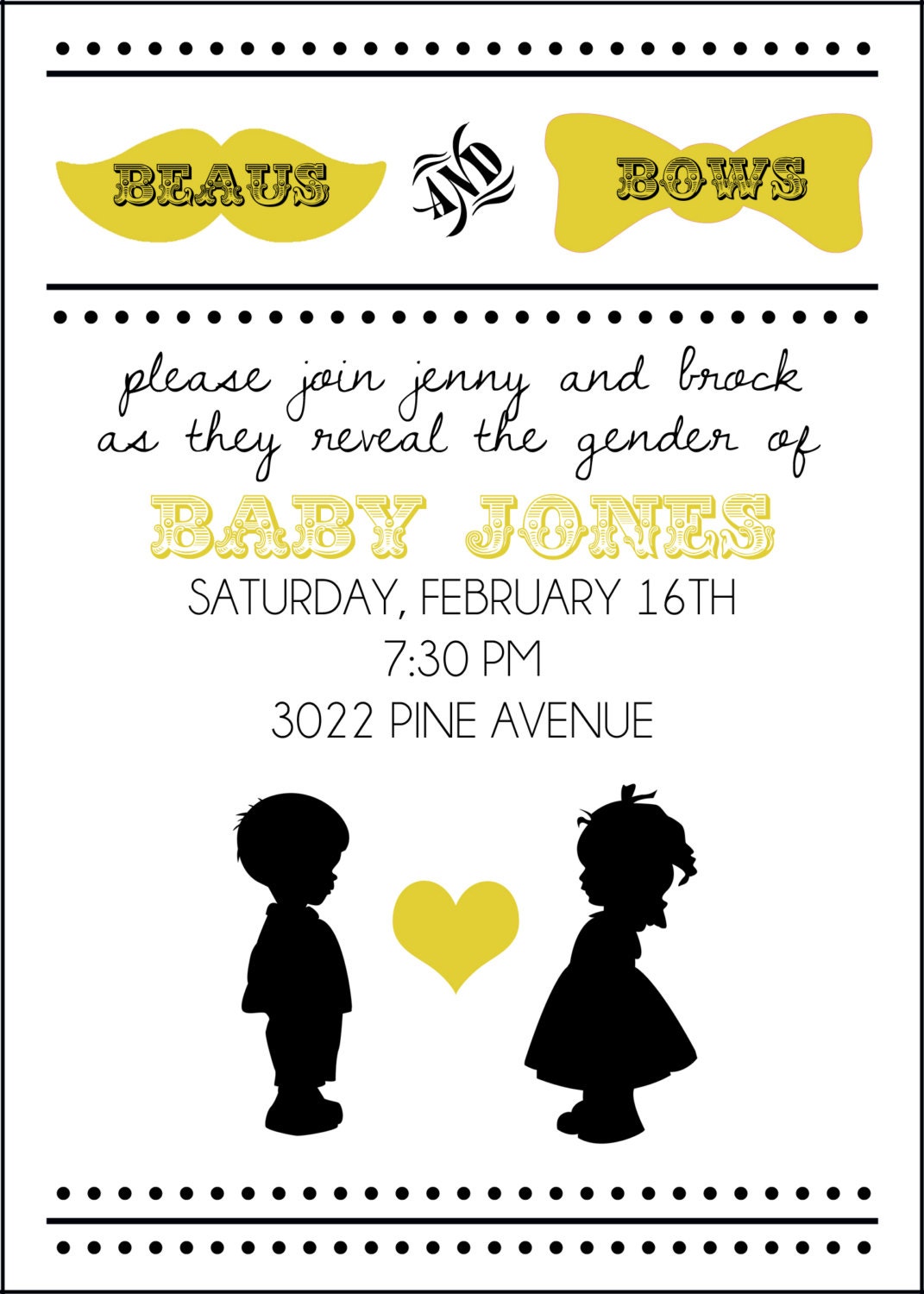 Gender Reveal Party / Beaus or Bows / Mustache and Bow Invitation Printable