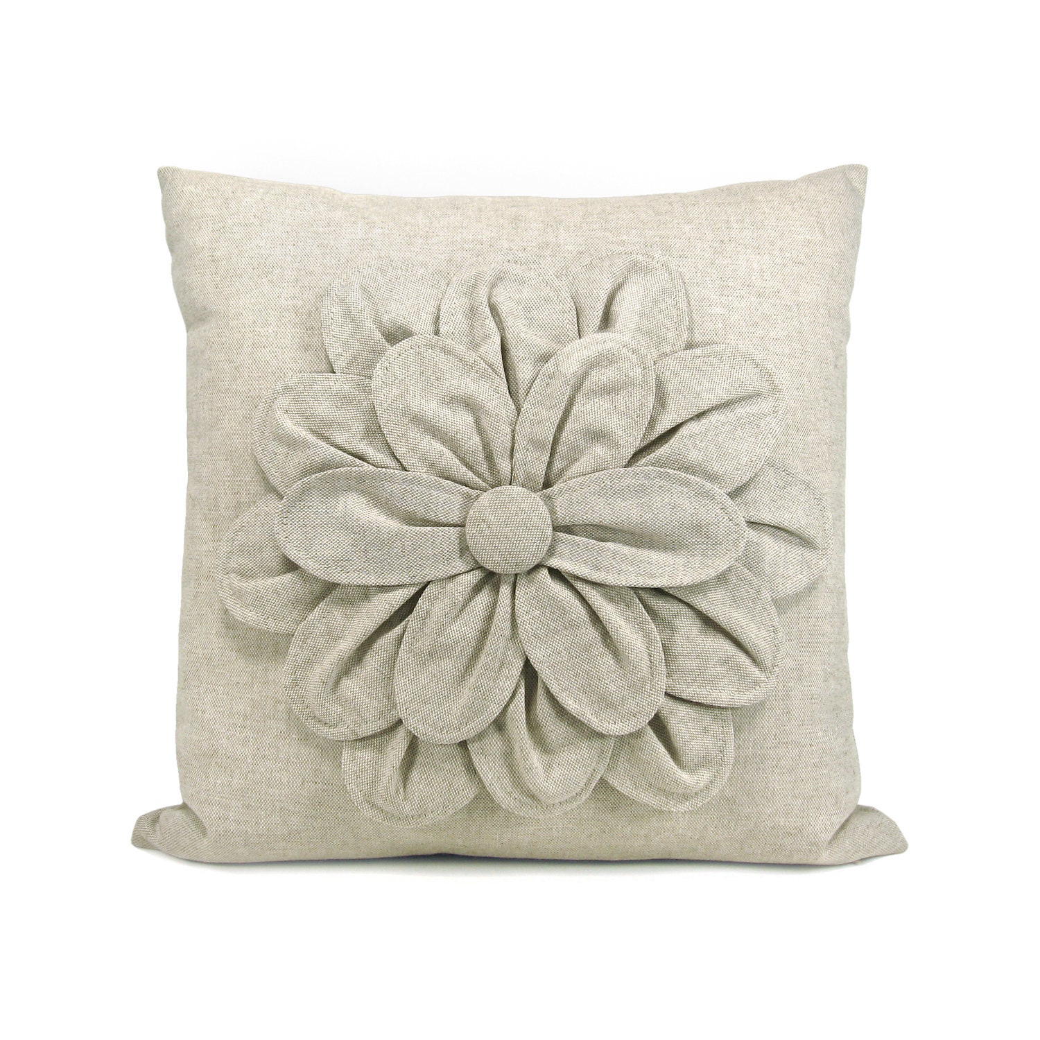 Flower pillow cover - Natural beige flower applique pillow case - 16x16 decorative pillow cover - ClassicByNature